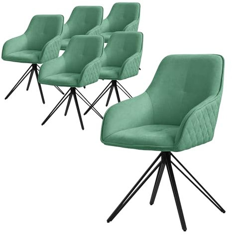 ML-Design Esszimmerstühle drehbar 6er Set, Textil Webstoff, Grün, Wohnzimmerstuhl mit Armlehne/Rückenlehne, 360° Drehstuhl, Polsterstuhl mit Metallbeine, Ergonomische Sessel, Küchenstuhl Loungesessel