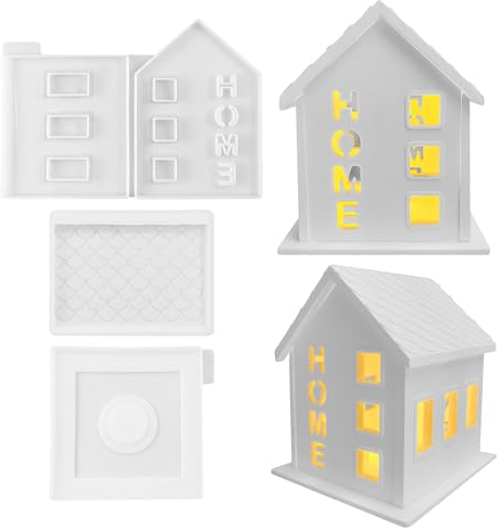 Silikonformen Gießformen Häuser, 3D Silikonform Haus Silikonform Kerzenhalter Gießform Häuser Gips zum Gießen Gießform Kerzenhalter Silikonformen Gießform Giessformen Silikon für Handwerk (E)