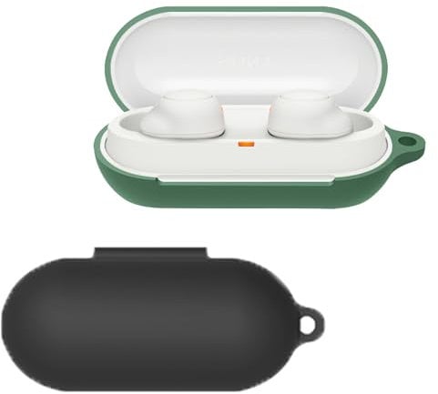 2 Pack Case for Sony WF-C500 with Carabiner,Anti-Scratch Premium Soft Silicone Full Protective Case,Shockproof Ultra Slim Headphone Protective Case for Sony WF-C500,Black+Green
