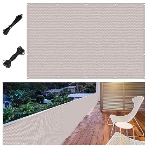Balcon Cuadrado Malla de Ocultación 40 x 555 cm Fácil de Montar, Viento Transpirable, Resistente, Protector Solar con Cuerdas Toldos Laterales para Balcon, para Jardín, Blanco