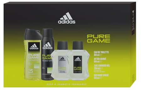 Adidas Pure Game Eau de Toilette, 100 ml, Body Spray 150 ml & Shower Gel 250 ml & After Shave 100 ml