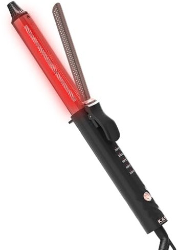K&K Professional Infrared Curling Iron, 38mm Barrel, Dual Voltage, Rose Gold, Digital Temperature Display (28mm)