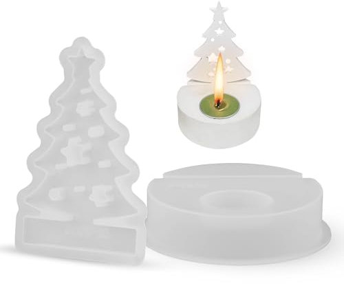Gießformen Silikon Weihnachten Silikonform Kerzenständer Weihnachtsbaum mit Kerzenständern Weihnachtliche Tischdekoration für Teelichter Kerzenhalter Halterung Stern