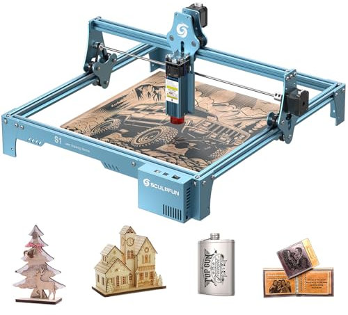 SCULPFUN S1 Laser Graviermaschine 5W, 90W Effekt Laser Engraver, Holz Gravieren Schneiden, Präziser Fokus, Ganzmetall Lasergravierer, Groß Skulptur Bereich 410x420mm, Laserschneider für Acryl, Holz