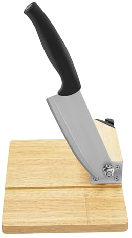Guillotina con asiento de madera, cortador de madera, cortador de madera, guillotina, salchichas, cortador de queso, de acero inoxidable, para cortar tocino, pastel de arroz, verduras, pasteles.