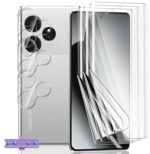 Yieehhow [3+3 Piezas] Protector Pantalla para Realme GT 6/6T 5G, HD Película TPU Suave y Cristal Templado Protector Cámara, Película Protectora Flexible para Realme GT 6/6T 5G