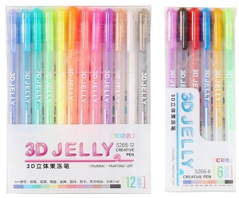 Asudaro 18 Stück 3D Jelly Pen Set,Multicolor Gel Stift Set,Bunte Gelschreiber Multicolor Gel Stift Set DIY,DIY Zeichnung Graffiti Art Supplies Markierungsstifte,6 Stück im Karton + 12 Stück im Karton