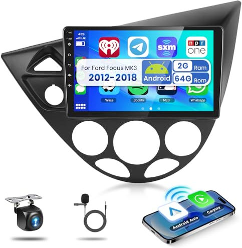 2G y 64G Podofo 9 Radio para Coche para Ford Focus MK1 C170 1998-2005 con Carplay, Android Auto inalámbrico,Android 13,Pantalla táctil,Bluetooth,HiFi/RDS/FM,WiFi Navi/AHD,cámara Trasera