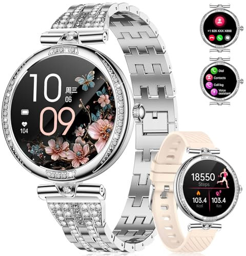 LIGE Montre Connectée Femme Bluetooth Appels pour Android iOS Montre Femme Connectée 1,19 AMOLED Fitness Activity Tracker Fréquence Cardiaque Sommeil Moniteur Diamond Argenté Acier Smartwatch Femme
