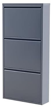 gowoll Schuhschrank Schmal Schuhregal Metall Hoch Schuhkipper mit Magnetische Abdeckung Metall Montiert Schuhregal Schmal und Wandmontage (Anthrazit, 3 Klappen)