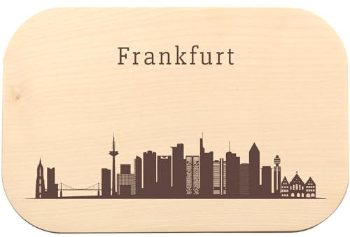 Frankfurt Skyline Brotzeitbrett mit Gravur - Ahorn Schneidebrett Frankfurt, Brotzeitbrettchen Holz, Frankfurter Souvenir und Geschenk für Liebhaber der Hessen Stadt und Mainmetropole