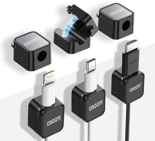 Magnetic Cable Clips, 6 Pack Self Adhesive Cord Holder, Ideal Cable Magnetic Cord Organizer Wire Keeper for Desk, Nightstand, Phone Charger Cable, Computer, Home, Office, Car - Black