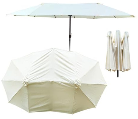 IMUNKT Doppelsonnenschirm Ersatzbezug 460x270cm, Extra Großer Sonnenschirm-Stoffbezug, 12 Rippen Ersatztuch Für Garten, Terrasse & Poolschirm(Beige)