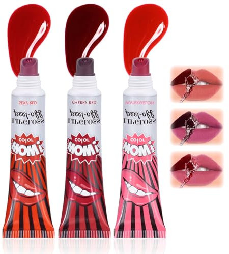 EONFAVE Lip Stain Peel Off, 3 Farben Lip Tint Peel Off, Wasserfes Abziehbarer Lipgloss für Lippen Makeup, Hochpigmentierte Farbe, Tattoo Colored Flüssiger Lippenstift Einfach Tear-Off Lipstick