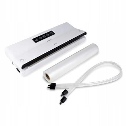 Huslog Machine Sous Vide Alimentaire 125W, 6,5 L/min, Soudeuse 30 cm pour Mode Sec & Humide, Idéale Cuisson Sous Vide, avec Rouleau 3 m x 28 cm, Tuyau et Adaptateurs, Blanc