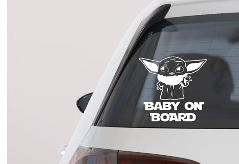 Baby Yoda Baby on Board Auto-Vinyl-Aufkleber, Star Wars inspiriertes Design (weiß)