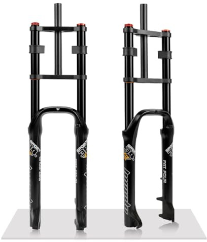 QHYRZE 26 Pollici Forcella Fat Bike Forcella Ammortizzata Aria per 4,0'' Mountain Bici Elettrica, Rimbalzo Regolabile 140mm Corsa Forcella Anteriore A Doppia Corona QR 9x135mm Freno A Disco(Black)