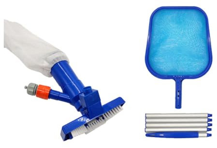 DECHOUS 1 Ensemble Kit de Nettoyage de Piscine avec Aspirateur et Écumoire Bleu Ensemble Complet pour Nettoyage des Surfaces et Fond Piscine