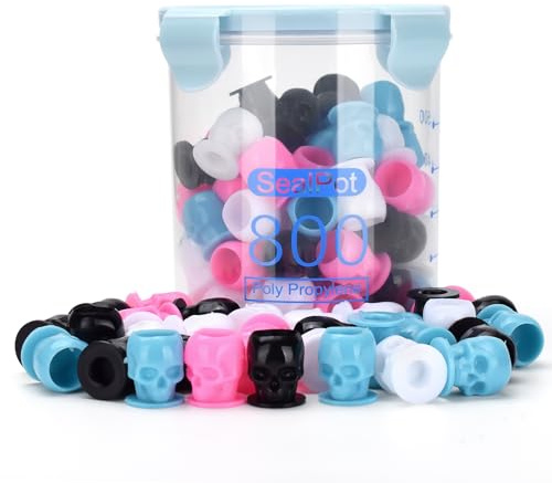 Tattoo Tinte Kappen mit Behälter, ATOMUS 100pcs Mischfarbe Einweg Schädel Tinten Tassen mit 800ml Behälter Box Pigment Permanentes Make-up Cap für die Haltung Tattoo Supplies Zubehör Kit