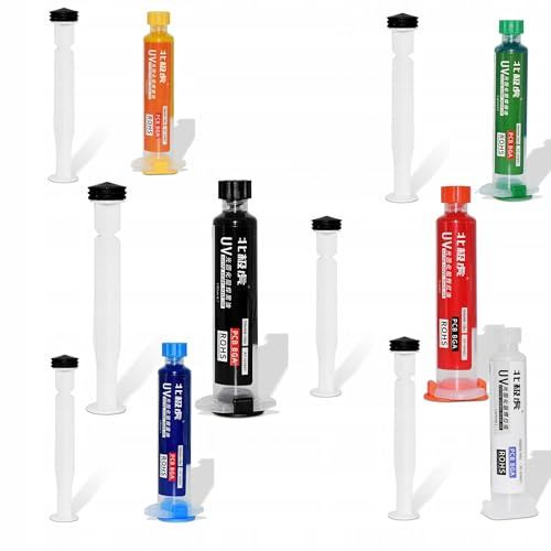 Rosfix Set UV-Soldermaske 6 Farben – 10 ml Spritzen mit Präzisionskolben | Schnelltrocknend & Isolierend | Für PCB-Reparatur & Schutz | Lötstopplack Elektronik-Zubehör