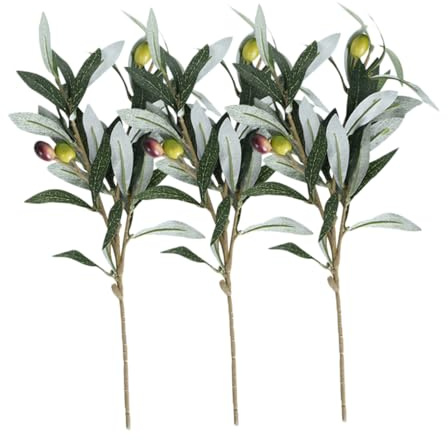 GLEAVI 3 Pezzi Steli Di Artificiali Foglie Di Ulivo Finte Decorazioni Verdi Per Interni