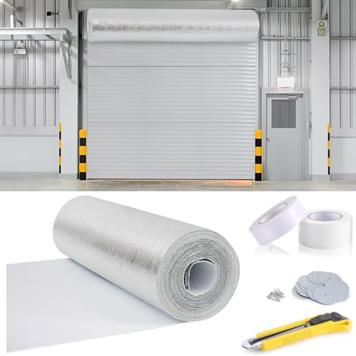 Tandefio Roll up Garage Door Insulation Kit for Cooling Metal Buildings White Reflective Foam Aluminum Foil Summer Barrier Warehouse Insulation Panels for 2 Doors 10'x10' or Large (40 in X 90 ft)