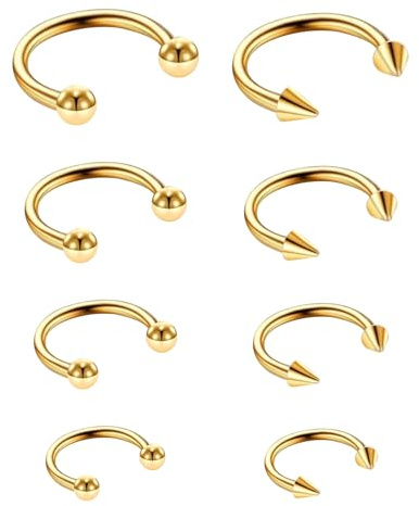 Telooco 8 Stück Septum Piercing Ring 16G Hufeisenringe Chirurgenstahl Hufeisen Nasenring Hoop Lippenpiercing Augenbrauen Nabel Piercing Ohrringe Schmuck für Damen Herren, 6/8/10/12 mm