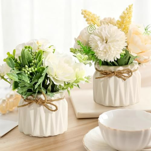 Lonwiner Lote de 2 Flores Artificiales Decorativas, Centro de Mesa Decorativo Salon Plantas Artificiales Adornos de Baño Ramos de Flores