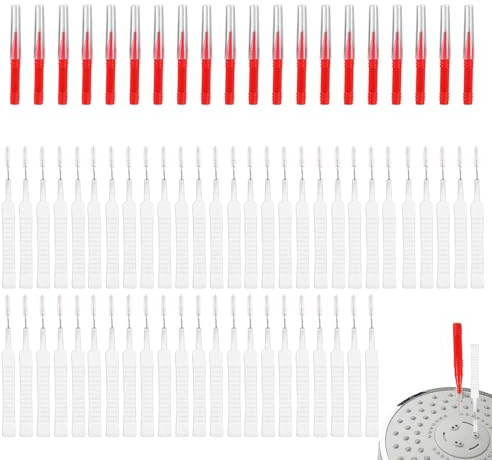 70pcs Shower Head Cleaning Tools, Including 20 Cleaning Brushes and 50 Shower Hole Cleaner Picks Brushes Unclogger Accessories for Showerhead Small Holes Faucets Sink Gaps Nozzles(Red & White)