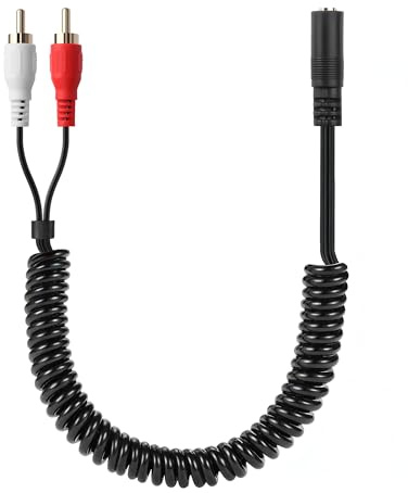 CERRXIAN Cable en espiral de audio estéreo de 3,5 mm a 2 RCA macho RCA, 1/8 TRS a 2 RCA chapado en oro, con resorte en Y, para conectar amplificadores, altavoces, etc. - Hasta 70 cm