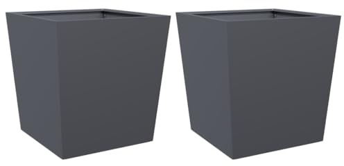 Foknhdi 2er Set Anthrazit Pflanzkübel 50 x 50 x 50 cm aus rostbeständigem Kaltstahl, Modernes Hochbeet Design, stabil & platzsparend für Garten, Terrasse und kleinen Balkon