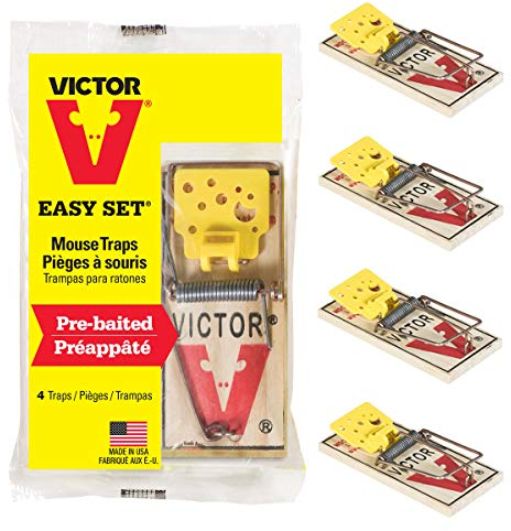 Victor Lot de 4 Pièges à souris Easy Set - Tapette en bois avec pédale de déclenchement améliorée pour capture propre et efficace #M032