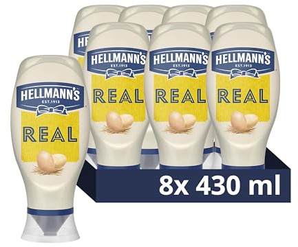Hellmann's Real Mayonnaise Condiment Squeeze Bottle for Burgers, Sandwiches and Salads 8x 430 ml