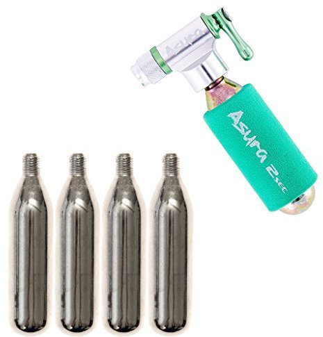 Asura 2sec CO2 Reifenfüller für Presta- und Schrader-Ventile inkl. Hülse Starter Kit mit 4 Patronen
