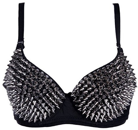 Aiuem Damen reizvolle Büstenhalter-Punk-Leistung Goldmetallische Nieten verzierte Strappy reizvolle BH