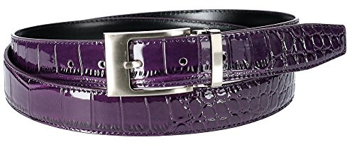 Leather Croc Print Belt, 32, Purple