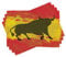 ABAKUHAUS Spanisch Platzmatten, Bull Silhouette auf spanische Flagge Grunge nationalen Elemente Farbflecken, Waschbare Stoff Esszimmer Küche Tischdekorations Digitaldruck, Zinnoberrot Gelb