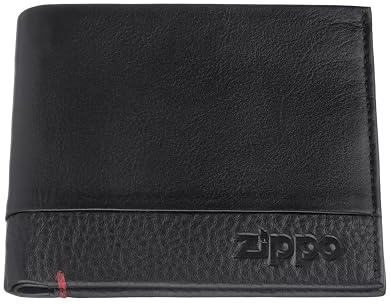 Zippo Bi-Fold Wallet - Made of High Quality Nappa Leather - Ideal for Credit Cards - Landscape Format - RFID Protection - Unisex - Black Model - 12x9x2 cm