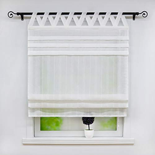 Joyswahl halbtransparentes Raffrollo mit Leinenoptik Schals Raffrollo mit V-Schlaufen »Tilla« Fenster Vorhänge BxH 60x140cm Weiß 1er Pack