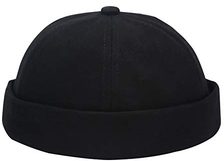 Umeepar Unisex Cotton Docker Hat Cap Cuffed Beanie Hat Harbour Sailor Summer Hat for Men Women (Black)