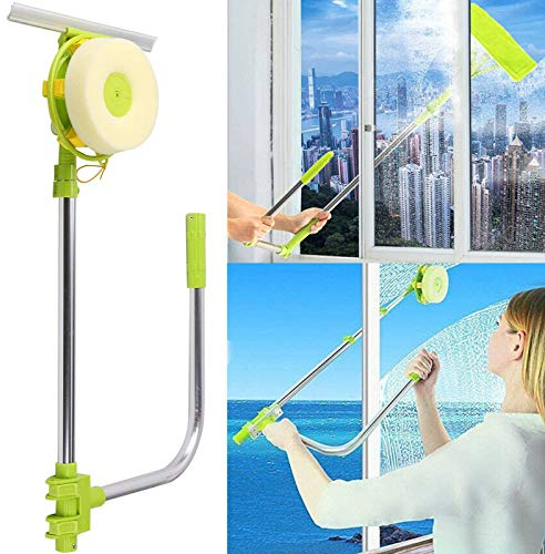 Extendable Window Cleaner Telescoping High-Rise Window Cleaning 1.4M Long, 100% ABS Material Window Cleaning Equipment, 2 in 1 Sponge Squeegee Window Washer with Extension Pole