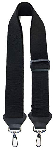 Banjo strap with Leather Ends and Metal Clips,2 Wide,Adjustable (Black)