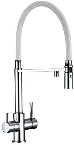Rubinetto cucina Con Doccetta Collo di cigno Tirare giù Miscelatore Lavello Ottone massiccio Rotazione di 360 gradi Rubinetti con filtro dell'acqua a 3 Vie Acqua pulita Set,Bianca