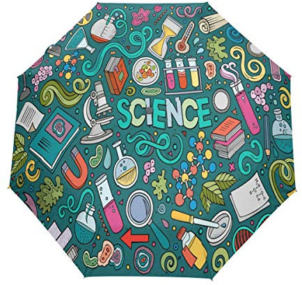 QMIN Parapluie pliable automatique avec motif scientifique chimie coupe-vent, protection UV, parapluie de voyage compact pour femme, homme, fille