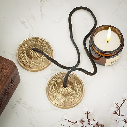 Ajuny Tibetische Tingsha Beckenglocken Buddhistische Meditation Yoga Glocke 2 Stück Geprägtes Manjira Musikinstrument spirituelle Geschenke