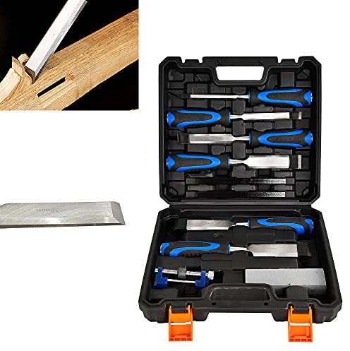 10-Piece Wood Chisel Set, Cr-V Construction, Bevel Edge Wood Carving Chisel, Woodworking Tool with Honing Guide, Sharpening Stone, 2 Carpenter Pencils and Storage Case