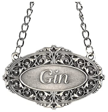 Heritage Pewter Gin Liquor Decanter Label – Gin Liquor Tag with Adjustable Chain | Perfect for Housewarming Gift, Parties, Holidays, & Anniversaries | Expertly Crafted Fine Pewter