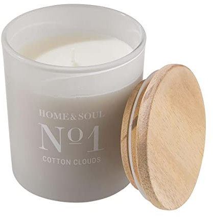 BUTLERS Duftkerze im Glas mit Holzdeckel -Cotton Clouds No.1 Home & Soul- Natürliche Sojawachs-Kerze 35 Std. Brenndauer | Aromakerzen & Aromatherapie-Duft für den Winter