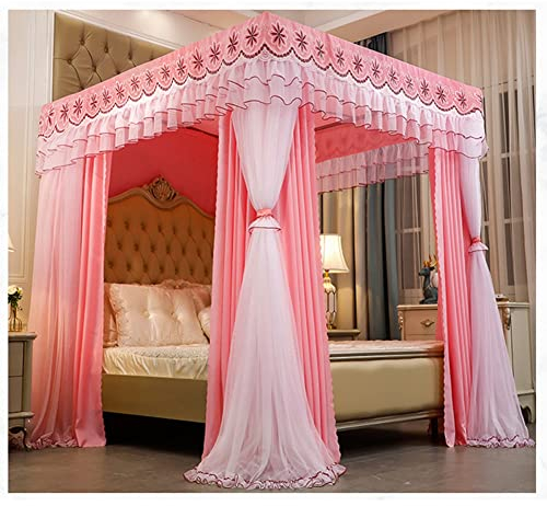 Betthimmel 4- Ecken Post-Bett-Baldachin, Luxuriöse Europäische Stehende Bett Vorhänge, 360° Schützende Staubdichte Bett-Kanäle, for Mädchen Prinzessinzimmer 1, 5m/ 1, 8m/ 2m Doppelbett