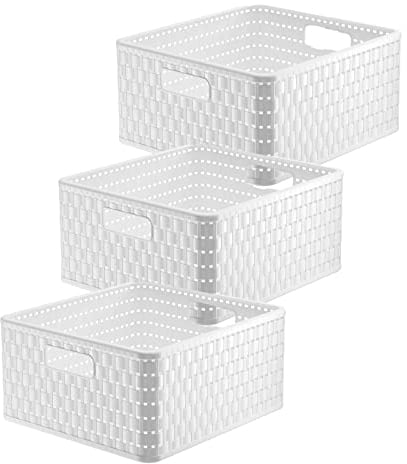 Rotho Country 3er-Set Aufbewahrungsbox Rattan-Optik, Kunststoff (PP) BPA-frei, Weiss, 14l, (32,8 x 30 x 16 cm)
